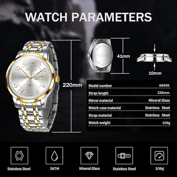 Mens Silver Watch Luxury Minimalist Dress Watch Classic Waterproof Watches for Men Analog Quartz Stainless Steel Men's Wrist Watches with Date Luminous Relojes para Hombres