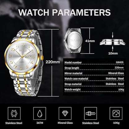 Mens Silver Watch Luxury Minimalist Dress Watch Classic Waterproof Watches for Men Analog Quartz Stainless Steel Men's Wrist Watches with Date Luminous Relojes para Hombres