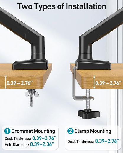 Single Monitor Arm Desk Mount Fits 13 to 32 inch Computer Screens, Holds 4.4 to 22lbs Display VESA Mount, Adjustable Monitor Stand with Clamp/Grommet Mounting Base, 75/100mm Bracket, Black, Freelift