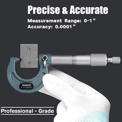 REXBETI 6Pcs Outside Micrometer Set, 0-6" Machinist Micrometer, Ultra-Precision Carbide Tipped Measuring Tool Set, 0.001" Graduation, +/-0.0001" Accuracy, Protective Case