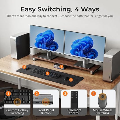 TESmart 8K@60Hz DP KVM Switch 2 Monitors 2 Computers EDID, DP 1.4 KVM Switch Dual Monitor 4K@144Hz for Gaming Dock, Support USB3.0, Gigabit Network, Hotkey Switch, Audio & Mic with All Input Cables