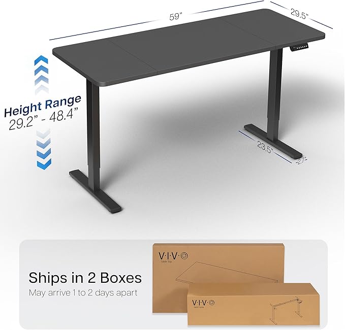 VIVO Electric 60 x 30 in Standing Desk, Memory Height Adjustment, 1B Series, Black Top Black Frame, DESK-KIT-1B6B-30
