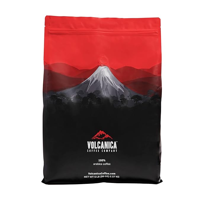 Volcanica House Decaf Coffee, Whole Bean, Swiss Water Processed, Fresh Roasted, 5 lbs