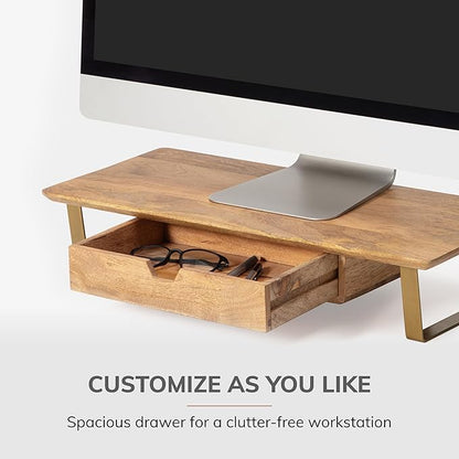 Anji Mountain Monitor Stand - Desktop Organizer & Laptop Riser, Ergonomic Monitor Riser, Space-Saving Monitor Stand for Desk, Durable Construction, Easy Assembly, Ideal for Home & Office,Natural