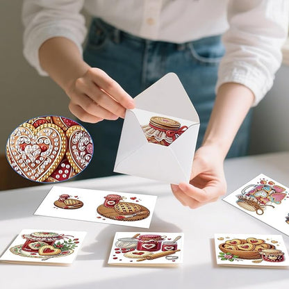 jinglinhh 12pcs Valentine's Day Diamond Art Painting Love Heart Cookies Cakes Afternoon Tea Flowers Greeting Cards with Envelopes, DIY Card Making Kits for Adults, Diamond Art Birthday Holiday Cards Craft Gifts