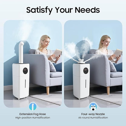 5.5Gal/21L Large Humidifiers, Quiet Whole House Humidifier for 3000 sq.ft, Cool Mist Top Fill Humidifier with 3 Mist Levels, Extension Tube, 2000ML/H Dual 360° Nozzles, Wheels & Remote Control