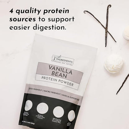 JUST INGREDIENTS Vanilla Bean Protein Powder – 20-Serving Blend with 100% Grass-Fed Whey & Organic Plant Proteins – Real Vanilla Bean & Cinnamon – Supports Muscle Recovery, Energy*