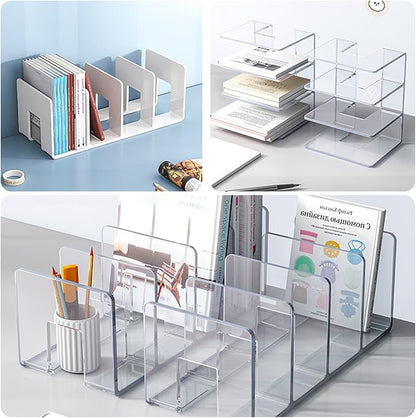 2PCS Acrylic File Organizer for Desk, Desktop Document/Mail Organizer, 4 Compartments Plastics Invisible Bookshelf Floating (12.5" x 5.7" x 5", Green)