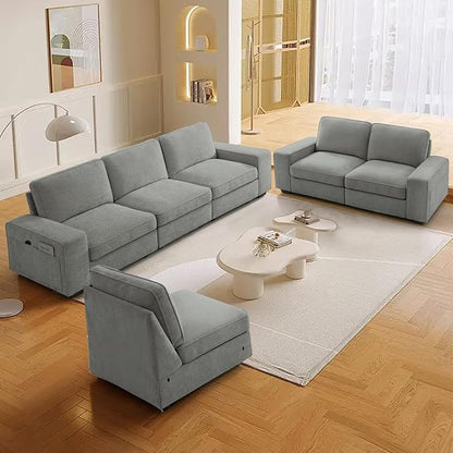 TEKAMON 73" Modular Sofa Couch with Seat Storage, Comfy 2-Seater Chenille Fabric Loveseat Sofa for Living Room, Office, Apartment W/Deep Seat, Wide Armrest, USB Charing Removable Cover(Light Grey)