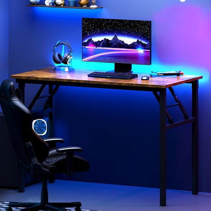 DlandHome Folding Desk Small Desk 31.5 inches Computer Desk for Home Office Folding Table Writing Table for Small Spaces No Assembly Required Retro