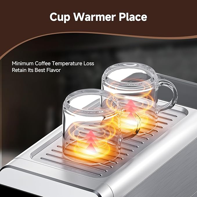 AMZCHEF Espresso Coffee Machine|Upgraded Water Tank |20 Bar Pressure System|LED Touch Screen|Compact Design Perfect for Home & Office