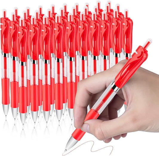 30pcs Red Retractable Gel Ink Pens for Journaling, 0.5mm pens fine point smooth writing pens for Office school