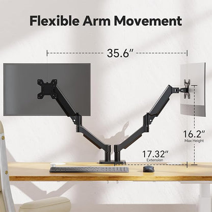 Dual Monitor Mount Fits Up to 32 Inch, Full Adjustable Dual Monitor Stand, VESA with C Clamp, Supports 4.4-19.8LBS LCD/LED Tilt, Swivel, Rotation Computer Screens, Black