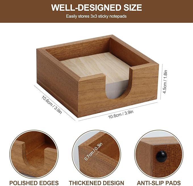 MultiBey Sapele Wood Sticky Note Holder, Self -Sticky Note Pad Holder, Thicked Wooden Post it Note Dispenser Memo Pad Holder, Desk Supplies Organizer Accessories for Office Home Schools