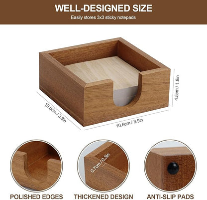 MultiBey Sapele Wood Sticky Note Holder, Self -Sticky Note Pad Holder, Thicked Wooden Post it Note Dispenser Memo Pad Holder, Desk Supplies Organizer Accessories for Office Home Schools