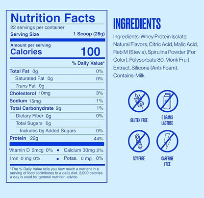SEEQ Clear Protein Powder - Blue Razz Freeze - 22 Servings - 22g Clear Whey Protein Isolate - Zero Sugar - 0g Lactose - Allergen Friendly - GLP1 Support - Bone Health - Muscle Post Workout Recovery