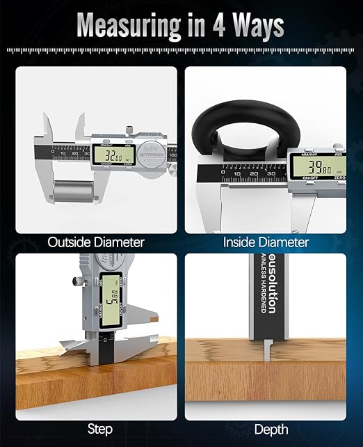 Housolution Digital Caliper 6 Inch, (ABS) Absolute Scale Caliper, IP54 Caliper Measuring Tool, Inch/MM/Fraction, Auto-Off LCD Stainless Steel Waterproof Micrometer Vernier Caliper, with Feeler Gauges