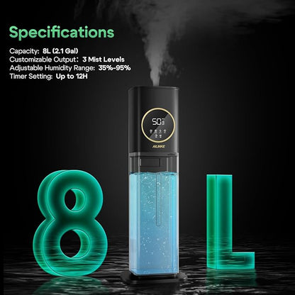 Humidifiers for Plants, 2.1Gal/8L Plant Humidifier Indoor, Reptile Fogger Mister with Precise Temp&Humidity Probe/Expandable Hose, Vivarium/Terrarium/Greenhouse/Grow Tent,12H Timer