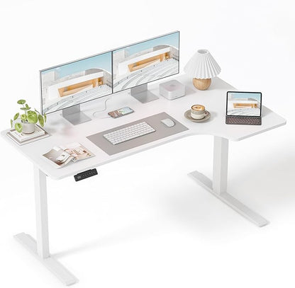 FEZIBO 55×32 inch L Shaped Electric Corner Standing Desk, 4 Memory Height Settings,Home Office & Computer Height Adjustable Table, Ergonomic Sit and Stand Up Workstation with Splice Board,White Top