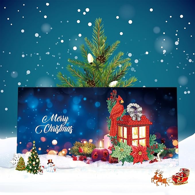 12 Packs DIY 5D Diamond Paint Christmas Cards, Round Drill Crystal Rhinestone Arts Craft Cards Kits, Xmas Santa Claus Elk Diamond Art Greeting Cards for Birthday Thanksgiving Christmas Handmade Gift