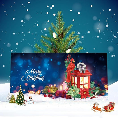 12 Packs DIY 5D Diamond Paint Christmas Cards, Round Drill Crystal Rhinestone Arts Craft Cards Kits, Xmas Santa Claus Elk Diamond Art Greeting Cards for Birthday Thanksgiving Christmas Handmade Gift