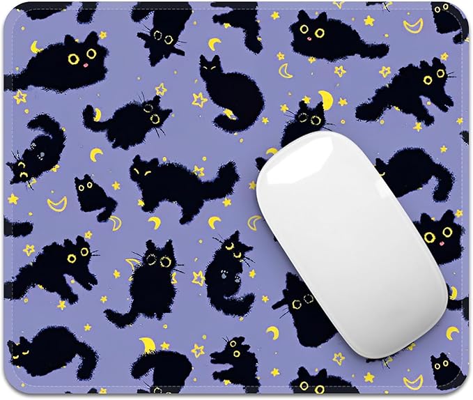 Square Mouse Pad with Stitched Edge, Premium Mousepad Washable Cloth. Computer Mouse Pad with Non-Slip Rubber Base, Mouse Pads for Computers Laptop Mouse 9.25x7.75x0.12 inch-Black Cat