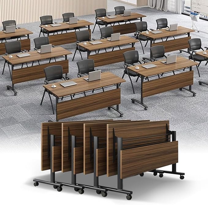 Conference Room Tables,70" Folding Conference Tables/Podcast Tables for 8-10 People,Modern Office Seminar Table,Mobile Meeting Table for Office Modular Training Tabless (Walnut, 6 Pack)