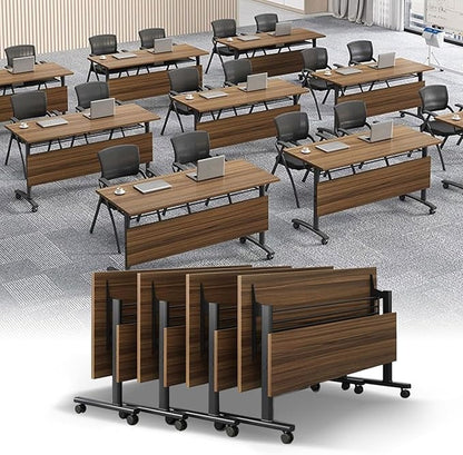 Conference Room Tables,70" Folding Conference Tables/Podcast Tables for 8-10 People,Modern Office Seminar Table,Mobile Meeting Table for Office Modular Training Tabless (Walnut, 4 Pack)