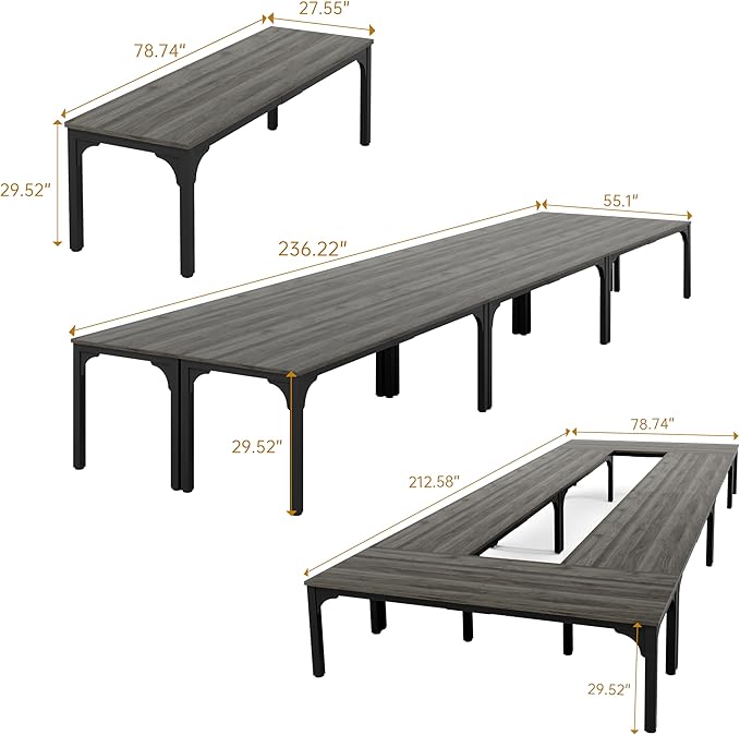 19FT Conference Table, Super Sturdy Large Rectangle Meeting Seminar Table for 22 Person, Long Business Tables, 6 Pcs Grey