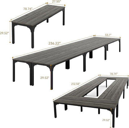 19FT Conference Table, Super Sturdy Large Rectangle Meeting Seminar Table for 22 Person, Long Business Tables, 6 Pcs Grey