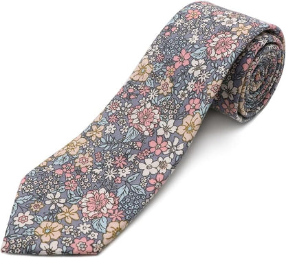Cotton Floral Ties for Men 2.76" Men's Skinny Tie Linen Flower Printed Neck Tie for Wedding Dating Party