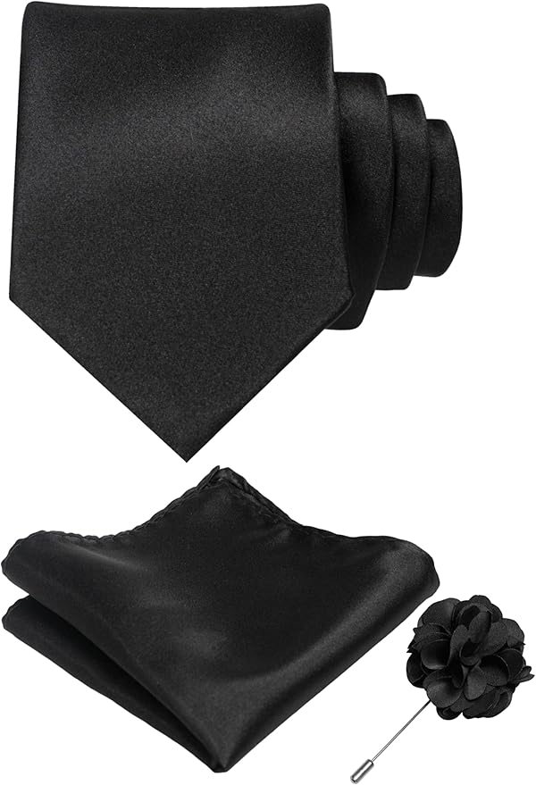 RBOCOTT Solid Color Tie and Pocket Square Hankerchief with Lapel Pin Set for Men