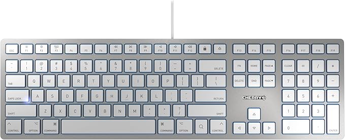 CHERRY KC 6000 Slim Keyboard Made with Mac Layout. with 12 Apple Specific Functions. Scissor Tech Typing for Near Silent. Alternative to Magic Keyboards. USB-A Wired. US Layout White and Silver.