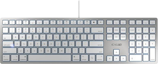 CHERRY KC 6000 Slim Keyboard Made with Mac Layout. with 12 Apple Specific Functions. Scissor Tech Typing for Near Silent. Alternative to Magic Keyboards. USB-A Wired. US Layout White and Silver.