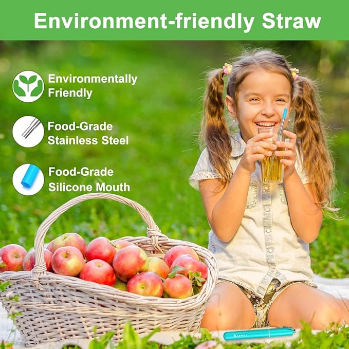 Kynup 4Packs Reusable Straws, Metal Straw with Silicon, Travel Drinking Straws with Case, Keychain, Cleaning Brushes, Silicon Pcs Perfect for Travel, Gifts (20 PCS) Blue-Black-Silver-Turquoise