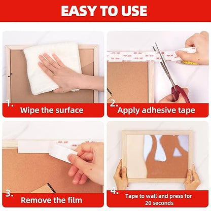 Double Sided Tape Heavy Duty, 1" x 9.85FT Removable Mounting Tape for Wall, Extra Strong Foam Tape, Picture Hanging Adhesive Strips Waterproof for Cars, Walls, Home, Office Décor