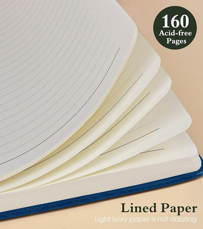 Lined Journal Notebook for Women Men, 160 Pages, A5 Hardcover Vintage Leather Journaling Notebooks for Work, School, Note Taking, Travel, Bible Study, Daily Diary for Writing 5.8"x8.5" (Navy)