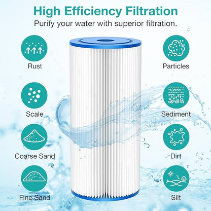 SimPure 10"x4.5" Pleated Sediment Water Filter, 50 Micron Whole House Water Filter Cartridge for Well Water Compatible with FXHSC, ECP20-BB, R50-BBSA, CB1-SED10-BB (4 Pack)
