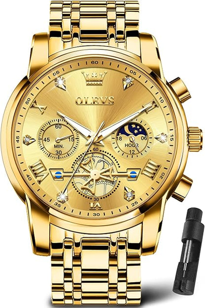 OLEVS Men Silver Watches,Men's Stainless Steel Chronograph Watch,Man Analog Quartz Big Face Male Watches Luxury Waterproof Roman Numeral Dress Diamond Relojes para Hombre