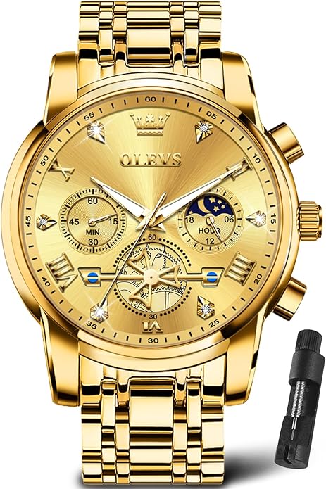 OLEVS Men Silver Watches,Men's Stainless Steel Chronograph Watch,Man Analog Quartz Big Face Male Watches Luxury Waterproof Roman Numeral Dress Diamond Relojes para Hombre