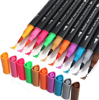 Coloring Markers Pens, 34 Dual Tip Brush Pens, Fine Point Marker set for Adult Coloring Book, Bullet Journaling, Drawing