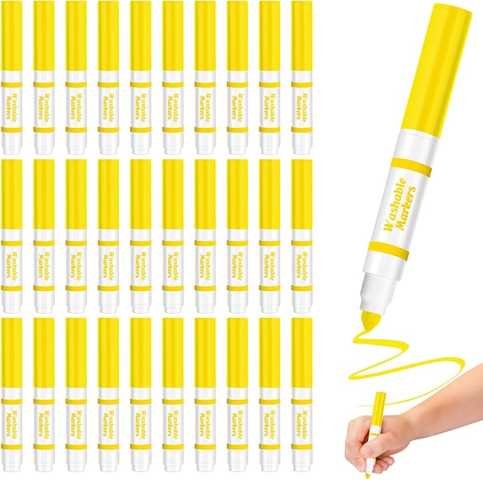 Janlaugh 30 Pcs Mini Washable Markers Bulk Broad Line Conical Tip Washable Mark Pen Set Short Coloring Paint Pen for Art Projects Teacher Party Favors (Yellow)