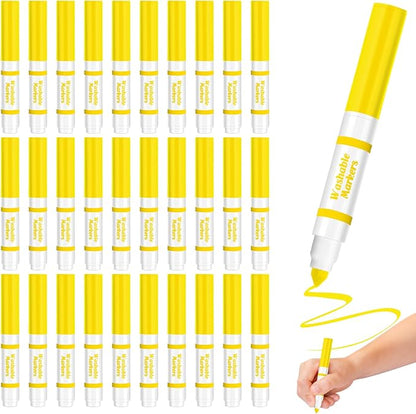 Janlaugh 30 Pcs Mini Washable Markers Bulk Broad Line Conical Tip Washable Mark Pen Set Short Coloring Paint Pen for Art Projects Teacher Party Favors (Yellow)