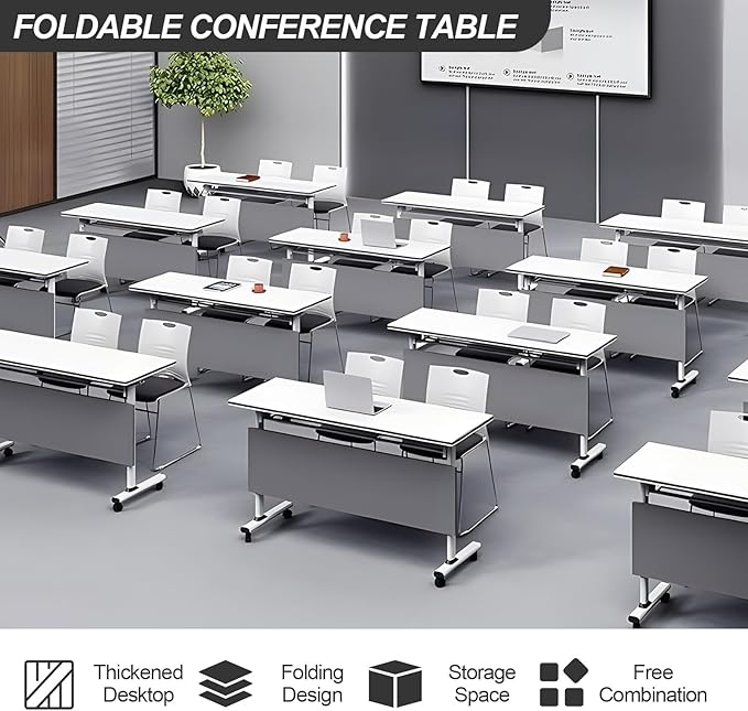 Folding Conference Table Modern Large Mobile Meeting Table Rolling Conference Room Tables with Wheels Seminar Tables for Office Training Classroom (6, Deep Grey, 47.2" D X 23.6" W X 29.5" H)