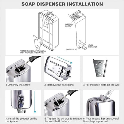 Commercial Soap Dispenser Stainless Steel Wall Mount for Bathroom and Kitchen with Premium Anti-Leak Pump and Corrosion-Proof Lining, 800ML 8182