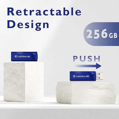 LinkMore EJECT32 256GB USB 3.2 Flash Drive, Read Speed up to 100MB/s, Retractable Design Thumb Drive