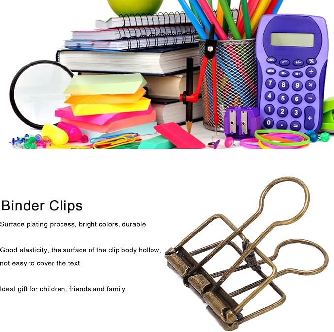 Clips 32mm Metal, 50 Pieces Strong Clamping Force, Hollow Design, Bronze - Assorted Sizes, Medium Shaped Paper Clips, Cute Office and School Supplies (Antique Bronze)