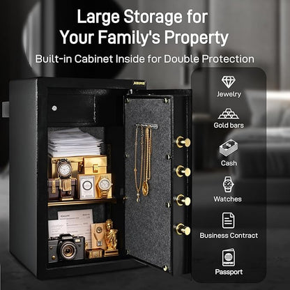 ADIMO Safe Box, 3.6 Cuft Large Heavy Duty Home Safe With Lockable Cabinet&Fireproof Waterproof Money Bag, Digital Keypad And Dual Key System, Big Money Box For Document Jewelry Collections Home Office
