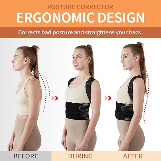 Posture Corrector for Women and Men, Back Support Brace for Neck Shoulder & Upper and Lower Back Pain Relief, Invisible Adjustable Lightweight Posture Corrector Under Clothes(Black, Large)