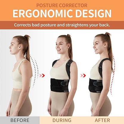 Posture Corrector for Women and Men, Back Support Brace for Neck Shoulder & Upper and Lower Back Pain Relief, Invisible Adjustable Lightweight Posture Corrector Under Clothes(Black, Large)